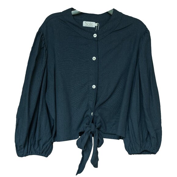 Mare Sole Amore Linen Blouse Crop Boxy Puff Sleeve Peasant Romantic Button Top - Picture 1 of 10